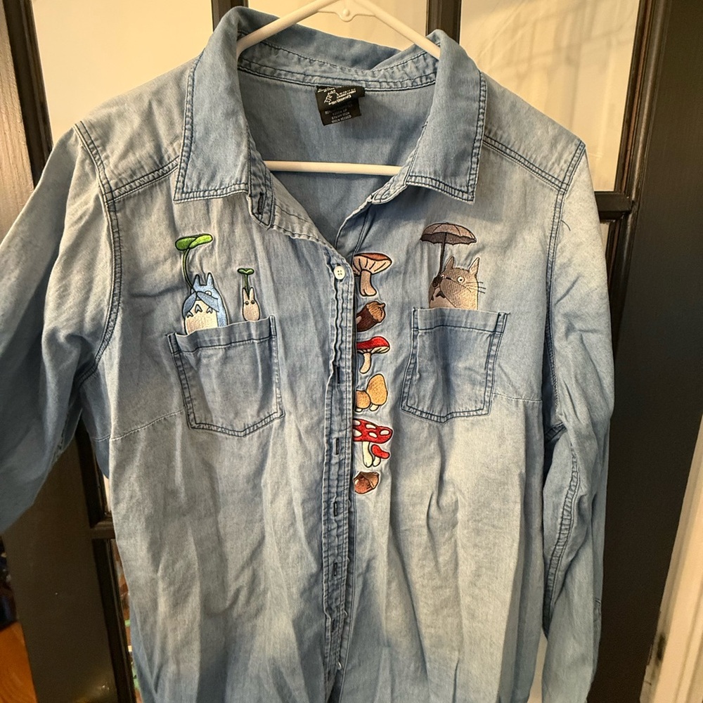 My Neighbor Totoro Ombre Chambry Denim Shirt Studio Ghibli Her World 1 XL Embrod